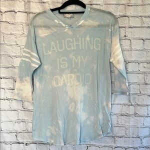 ⭐️ Wildfox Light Blue distressed burnout varsity striped Tie-Dye jersey top XS